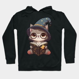 Magical Cat with a Spellbook - Adorable Magic Cat Cartoon Hoodie